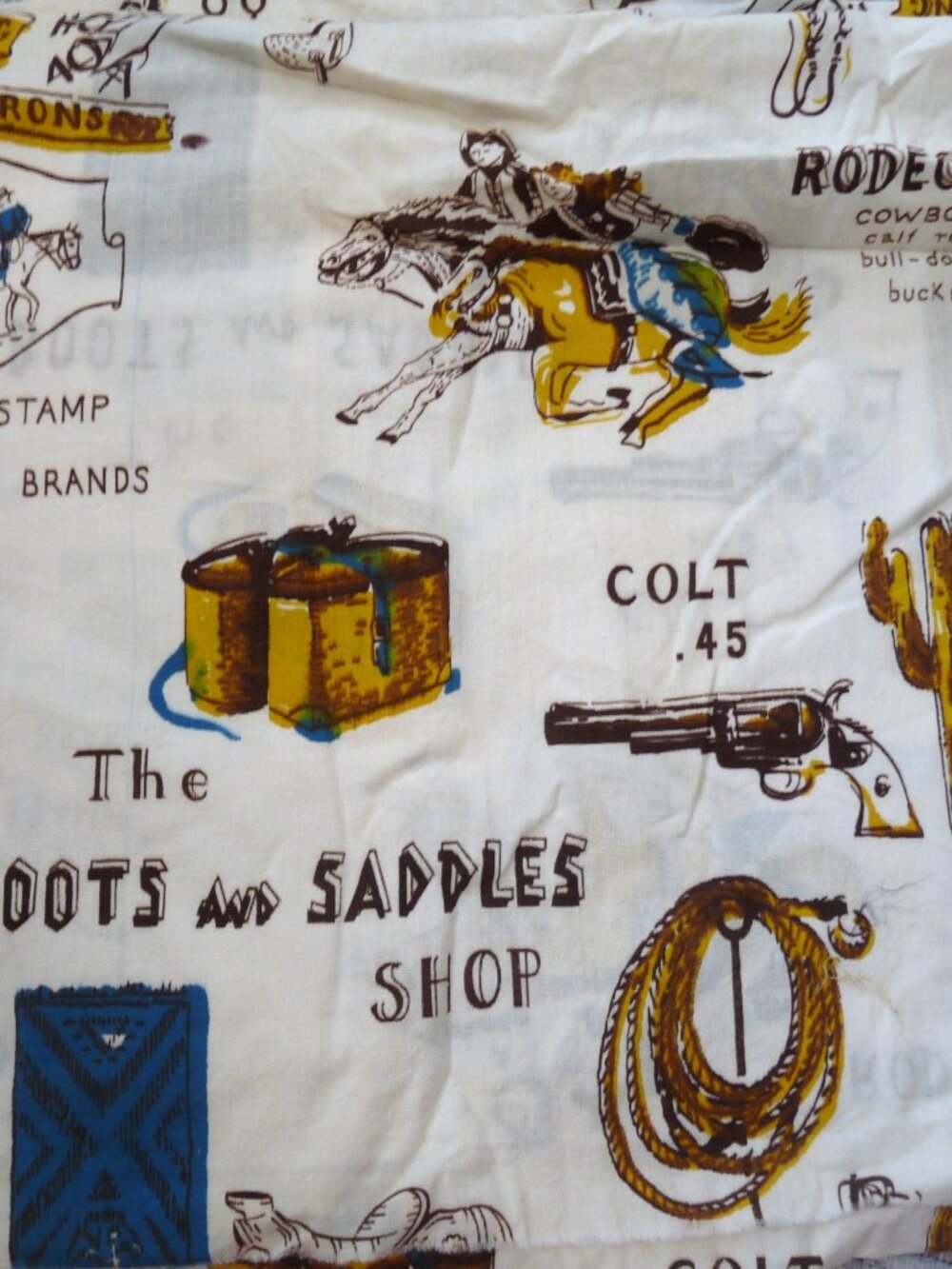 2 plus yards vintage cowboy cotton muslin fabric Southwest cowgirl Western Colt